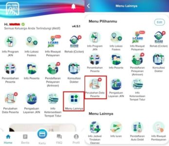 menu ganti faskes BPJS Kesehatan di Mobile JKN