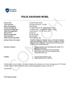 contoh polis asuransi mobil