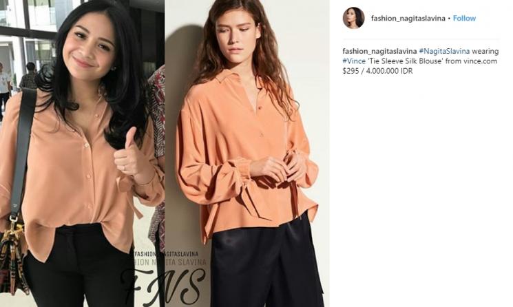 Nagita Slavina memakai blouse (Instagram/@fashion_nagitaslavina)