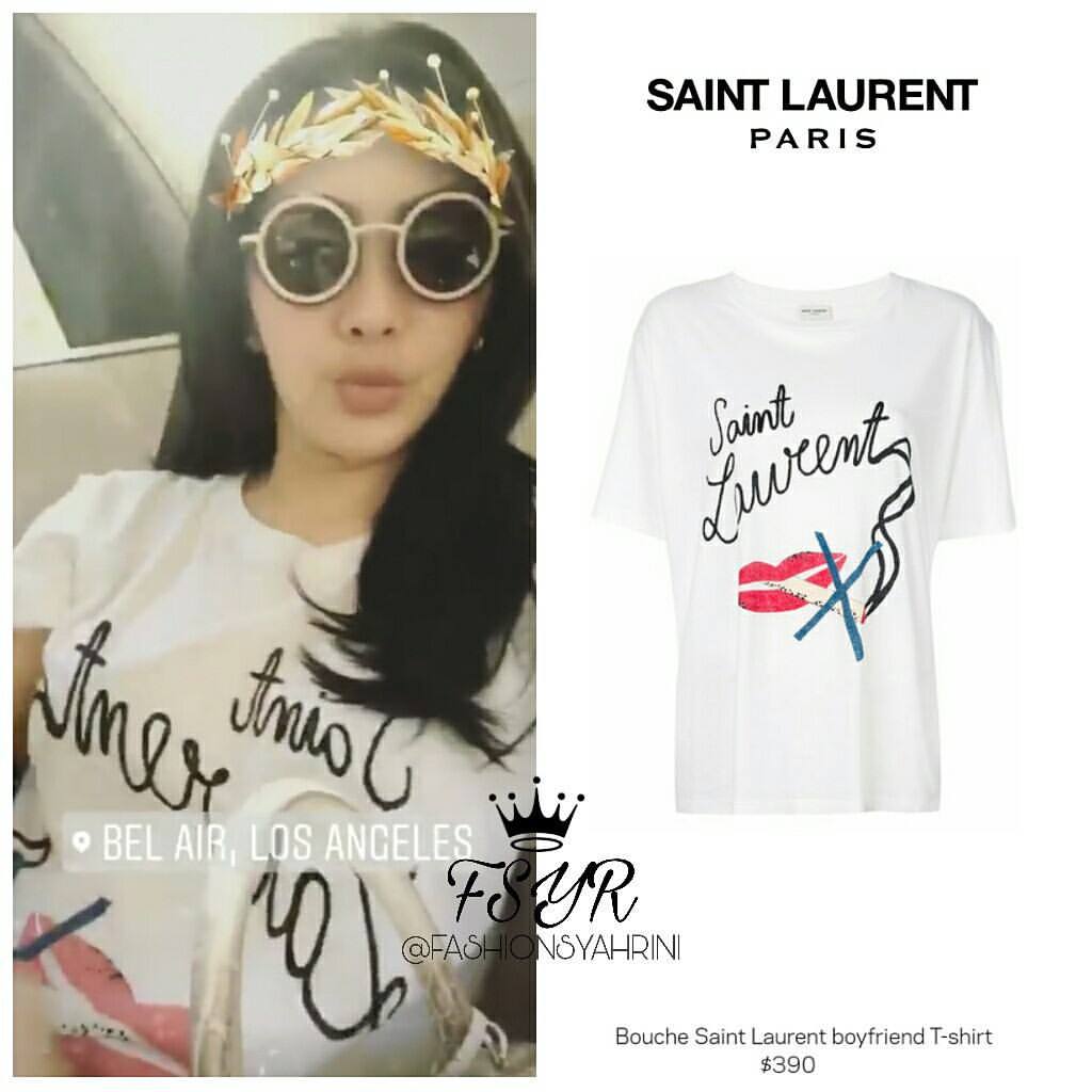 Kaos Saint Laurent milik Syahrini. (Instagram/@fashionsyahrini)