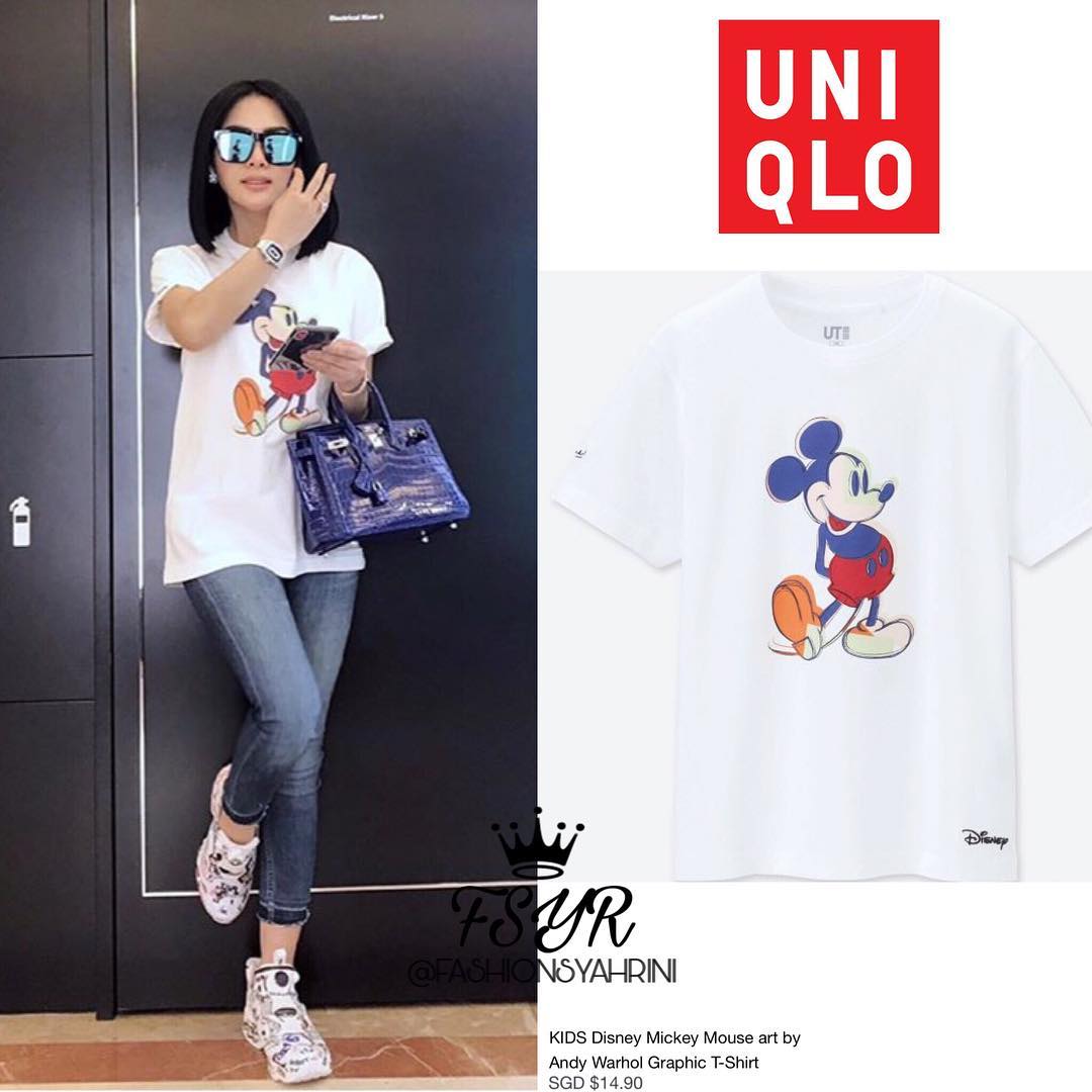 Kaos Uniqlo milik Syahrini. (Instagram/@fashionsyahrini)