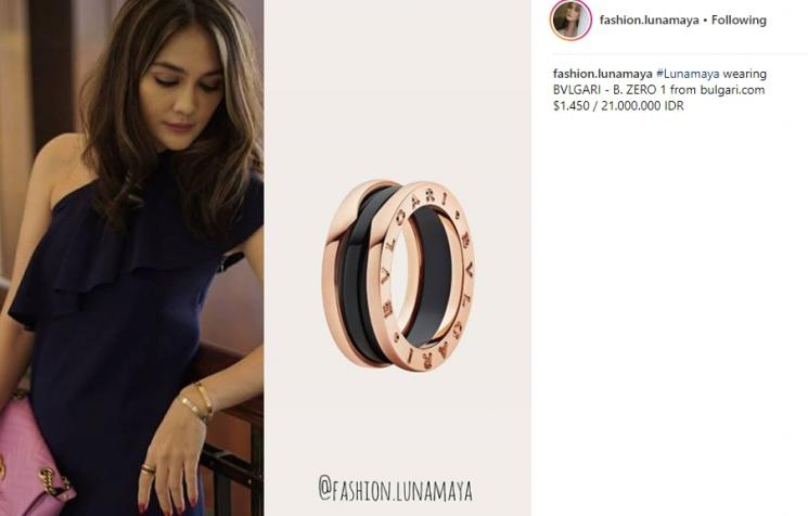 Luna Maya memakai gelang Bvlgari (Instagram/@fashion_lunamaya)