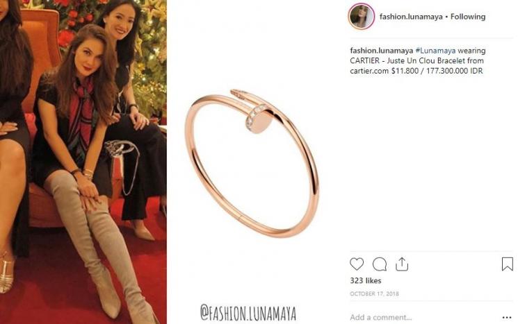Luna Maya memakai gelang Cartier Juste Un Clou (Instagram/@fashion_lunamaya)