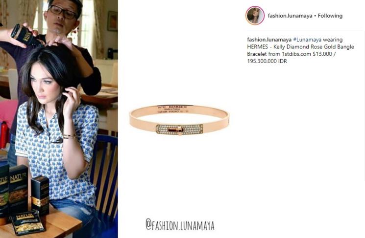 Luna Maya memakai gelang Hermes (Instagram/@fashion_lunamaya)