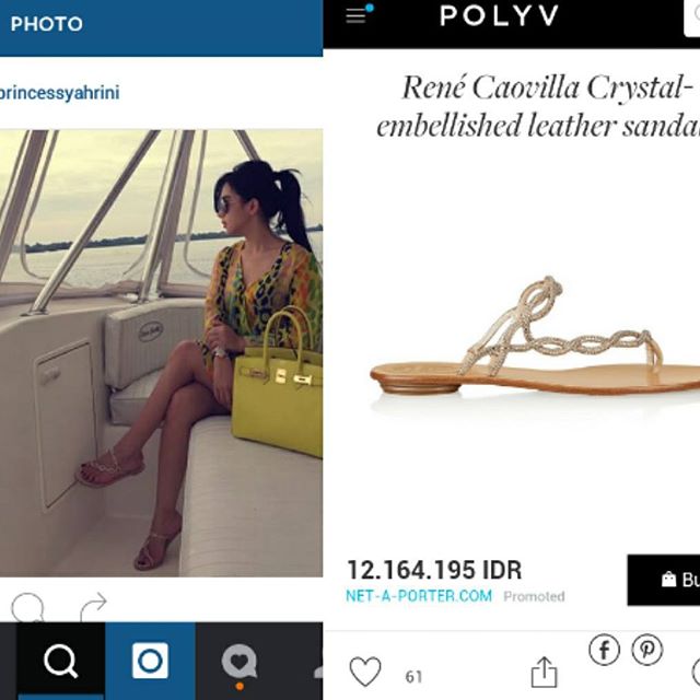 Sandal Rene Caovilla yang dipakai Syahrini (Instagram/@fashionsyahrini)