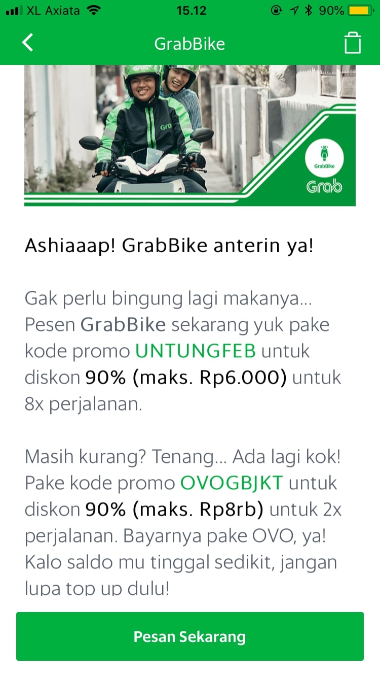 Contoh promo OVO di GrabBike. (Grab)