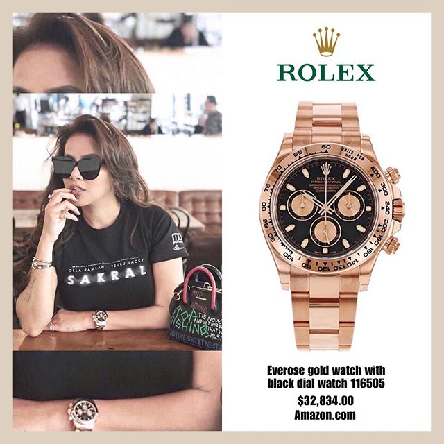 Olla Ramlan koleksi Rolex Overose Gold Watch with Black Dial (Instagram/@fashion_ollaramlanaufar)