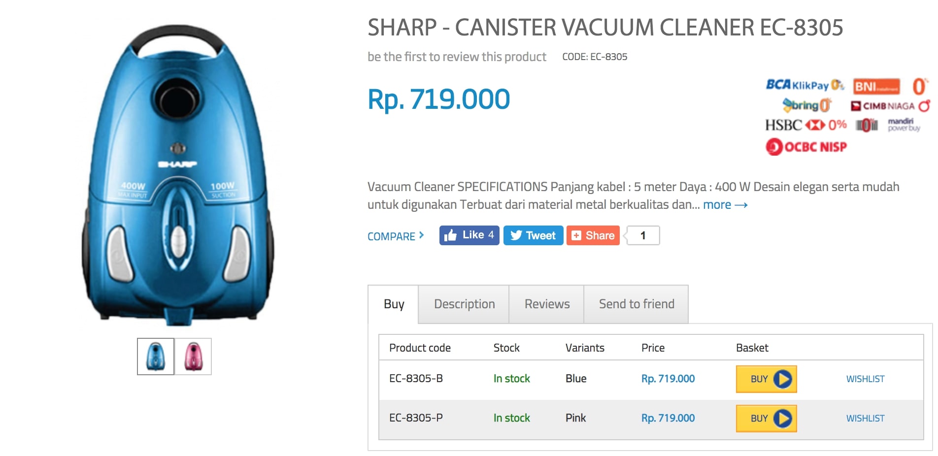 harga vacuum cleaner